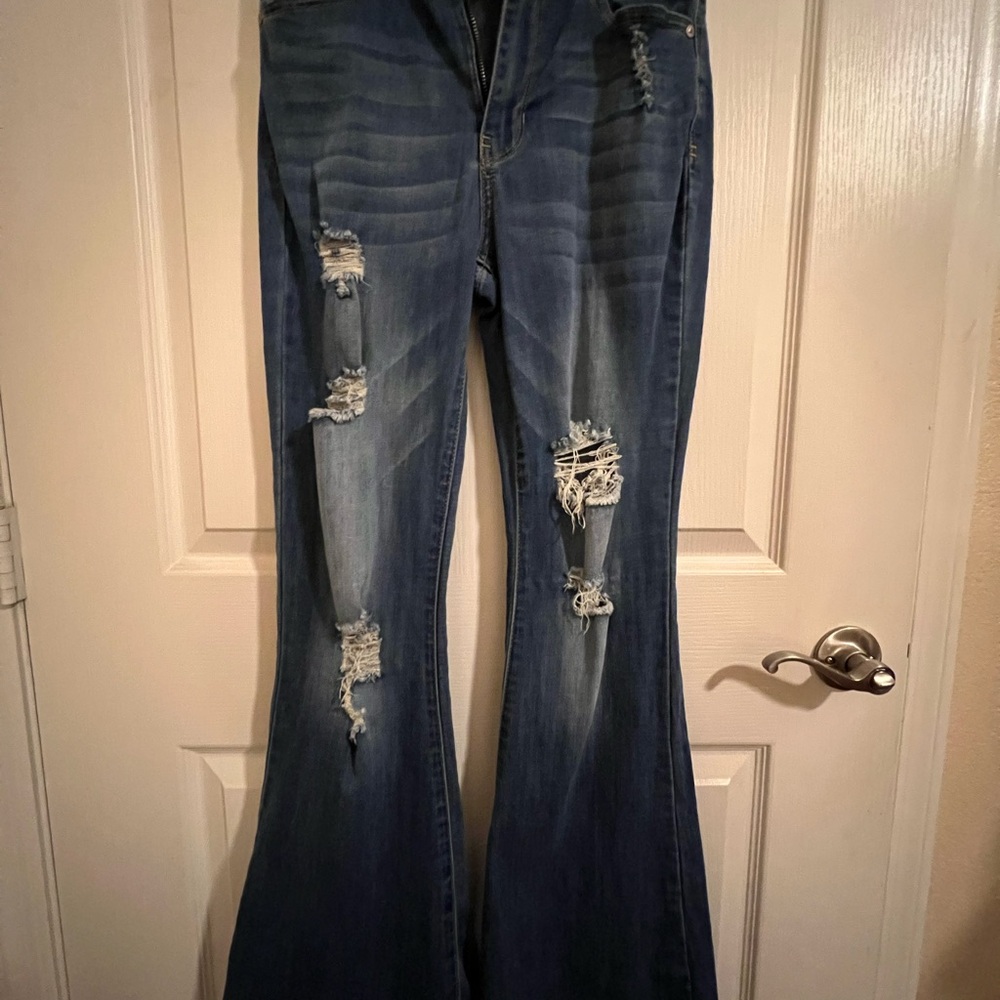 Distressed Blue Flare Jeans